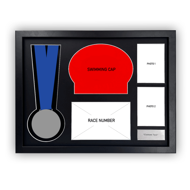 Custom Triathlon Medal, Number and Swimming Cap Framing Kit