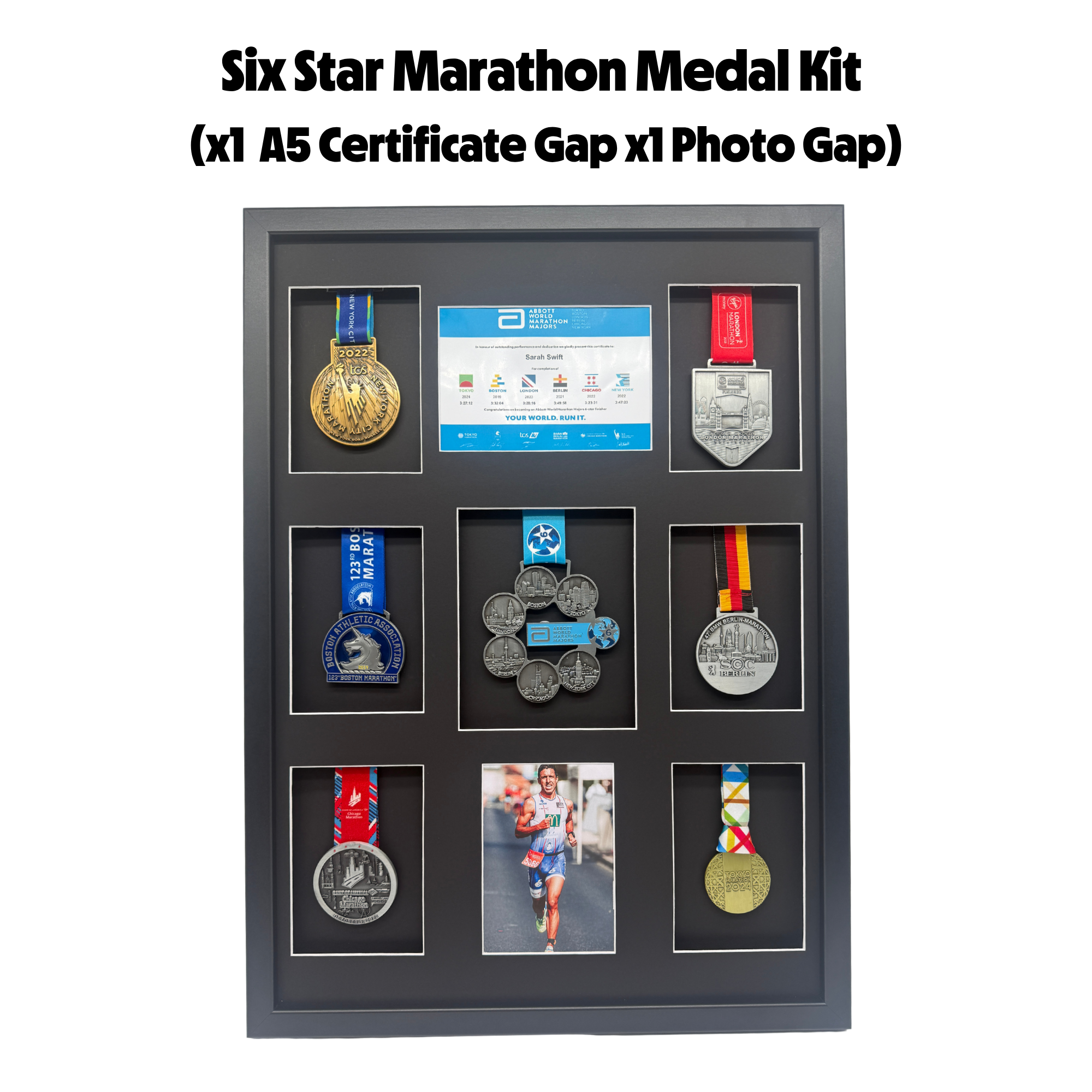 six star certificate 1 World Majors Six Star Marathon Medals + Certificate Frame - Image 1
